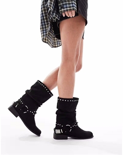 Байкерские ботинки Alara Slouchy на плоской подошве с фурнитурой черного цвета Asos design