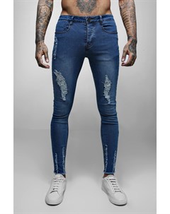 Суперузкие джинсы Mid Blue с необработанным краем Boohoo