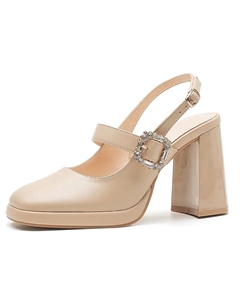 Женские туфли на платформе с массивным каблуком - нюд, цвет Nude Goso