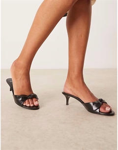 Босоножки на каблуке с бантом черного цвета Mango