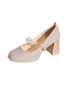 Женские туфли на платформе с массивным каблуком - шампань голд, цвет Champagne Gold Bigtree