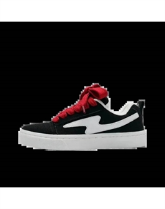 Низкие скейтерские кроссовки унисекс черно-белые с молнией (красные шнурки), цвет Black White Lightning (Red Shoe Laces) Jimixiong