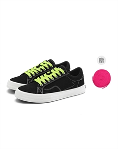 Покрытие, устойчивые к истиранию, сбалансированные, легкие и дышащие низкие скейтбордские кроссовки унисекс черно-зеленые [бесплатные фиолетовые шнурки] Miniso