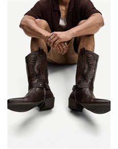 Ковбойские/байкерские сапоги, коричневый Bershka