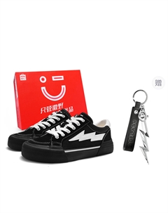 Молния возмездия шторм коллекция лоу-топ скейтборд обувь унисекс белый черный с брелоком, цвет White Black (with Keychain) Miniso