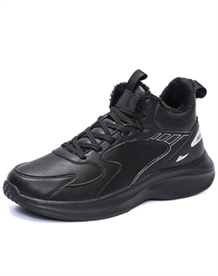 Антискользящие и износостойкие утепленные мидтопы мужские повседневные, черные, с флисовой подкладкой утепленные ботинки, цвет Black, Fleece-Lined Insulated Shoes Kuding