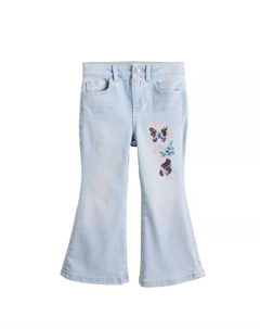 Расклешенные джинсы с высокой талией и отделкой для девочек 4-12 лет, мультиколор Jumping beans