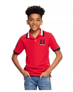 Поло с вышивкой и полосатым воротником Big Boys матовое, красный Tommy hilfiger