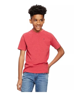 Футболка с V-образным вырезом и вышитым логотипом для мальчиков старшего возраста, розовый Tommy hilfiger