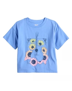 Детская и подростковая футболка с коротким рукавом и принтом, свободный крой, размеры S-XXL, цвет guitar flowers So