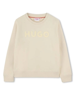 Детский свитшот с круглым вырезом и логотипом спереди, кремовый Hugo