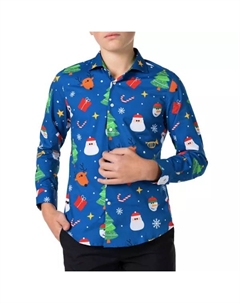 Мальчиковая рождественская рубашка с длинным рукавом 10-16 лет, синий Opposuits