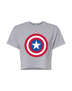 Футболка кроп с щитом Капитана Америка для подростков, серый Marvel