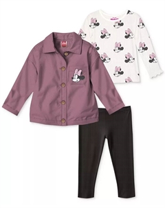 Детский комплект для девочки: куртка, топ и лосины с рубчиком Minnie Mouse, 3 предмета, фиолетовый Disney