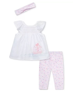 Детский комплект для девочки Rosy Breeze: туника, леггинсы и повязка на голову, 3 предмета, розовый Little me
