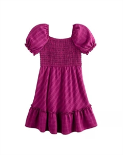 Платье для девочек 7-14 лет, тканое, в клетку, с рукавами-буфами, фиолетовый Three pink hearts