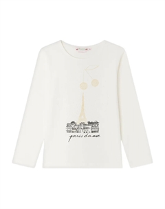 Футболка с изображением Эйфелевой башни и вишни, белый Bonpoint