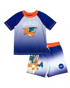 Детский комплект для плавания Pikachu UPF 50+ с защитой от ультрафиолета: рашгард и шорты Pokemon, синий