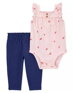 Детский комплект для девочек: боди с принтом и штанишки из хлопка, 2 предмета, розовый Carter`s