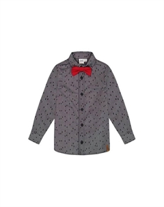 Рубашка из шамбре с принтом Pine и галстуком-бабочкой, серая - Baby, синий Deux par deux