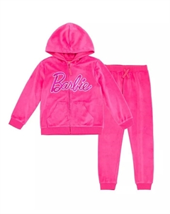 Детский комплект для девочки из велюра: худи на молнии и брюки (семейный набор, взрослый размер), розовый Barbie