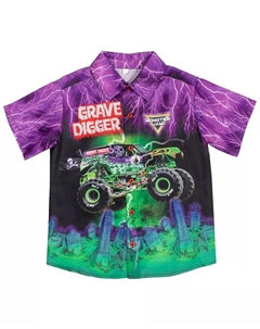 Гавайская рубашка на пуговицах Grave Digger, фиолетовый Monster jam