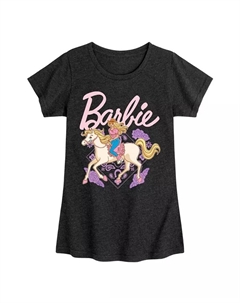 Футболка с коротким рукавом для девочек с принтом "Ковбой и лошадь" Big Girls, черный Barbie
