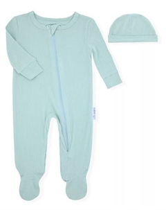 Комплект для мальчиков из 2 предметов: ребристая пижама с закрытыми ножками и шапочка, зеленый Max & olivia