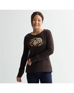 Женская футболка с длинным рукавом и мотивом урожая, цвет brown turkey graphic Croft & barrow