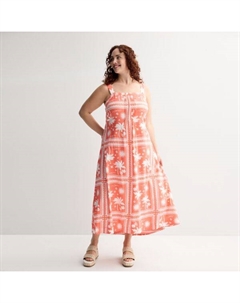 Плюс сайз платье макси с защипами и топом, цвет coral white palm Sonoma goods for life