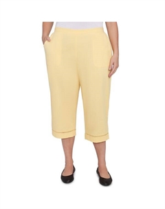 Капри с кружевной отделкой в горошек для полных, цвет lemon Alfred dunner