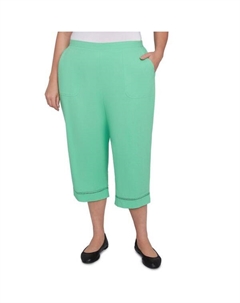 Капри с кружевной отделкой в горошек для полных, цвет lime Alfred dunner