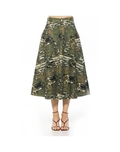 Женская миди-юбка с поясом и карманами, цвет green abstract Alexia admor