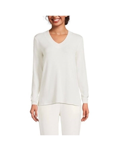 Женская пижамная кофточка CashTouch из искусственного кашемира с длинными рукавами, белый Lands' end