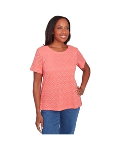 Женская футболка с фактурным узором "шеврон" и кружевной спинкой, красный Alfred dunner