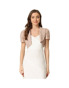 Элегантный кардиган-болеро с цветочным кружевом для женщин с воротником с лацканами и короткими рукавами, розовый Allegra k