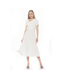 Женское платье с асимметричным воротником и расклешенным лифом с короткими рукавами, белый Alexia admor