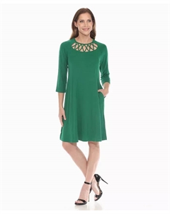 Женское платье силуэта А-силуэта с перекрещивающимся вырезом, зеленый White mark