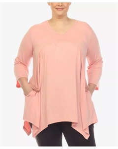 Туника с V-образным вырезом и завышенной талией больших размеров, розовый White mark