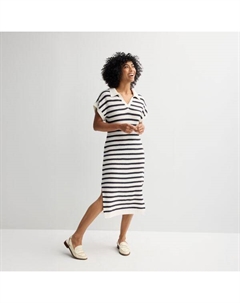 Платье-свитер с миниатюрным воротником, цвет charcoal begie stripe Sonoma goods for life