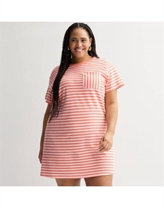 Платье-футболка большого размера из махрового полотенца, цвет coral small stripe Sonoma goods for life