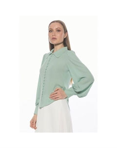 Женская блузка с рукавами-блузонами и застежкой на пуговицы, зеленый Alexia admor