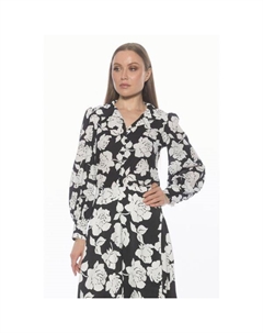 Женская блузка с рукавами-блузонами и застежкой на пуговицы, цвет black white floral Alexia admor
