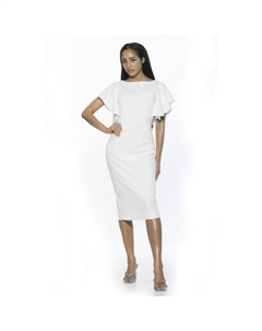 Женское платье-футляр миди с вырезом-лодочкой и оборками на рукавах, белый Alexia admor