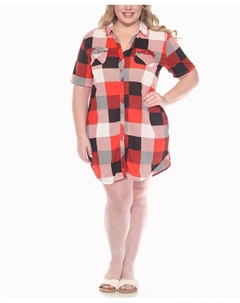 Платье-рубашка большого размера с короткими рукавами и застежкой на пуговицы в клетку, красный White mark