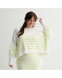 Укороченный свитер свободного кроя для подростков больших размеров, цвет white lime stripe So