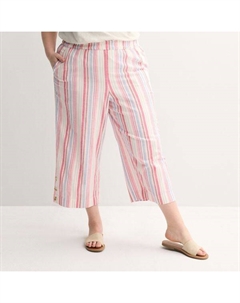 Укороченные льняные брюки больших размеров с пуговицами на подоле, цвет pink varied stripe Croft & barrow