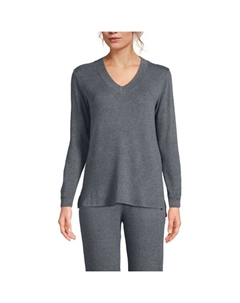 Женская пижамная кофточка CashTouch из искусственного кашемира с длинными рукавами, серый Lands' end