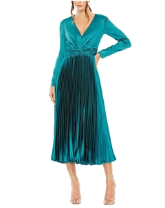 Платье с плиссировкой и глубоким вырезом силуэта А-силуэт, Teal Mac duggal