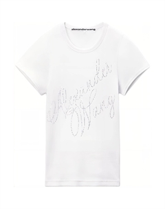 Приталенная футболка белого цвета с термонаклейкой курсивным логотипом Alexander wang